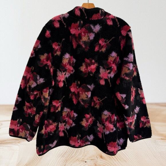 Terra & Sky Pullover Sherpa Jacket 2X Womens Black Print Pullover Snap 1/4 Neck - Picture 3 of 7